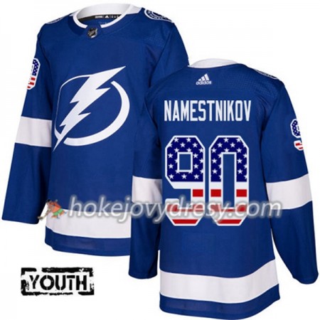 Dětské Hokejový Dres Tampa Bay Lightning Vladislav Namestnikov 90 2017-2018 USA Flag Fashion Modrá Adidas Authentic